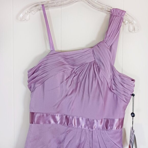 Adrianna Papell Dusty Rose Tiered Chiffon Dress, One Shoulder Strap. Size 10 - Picture 1 of 12
